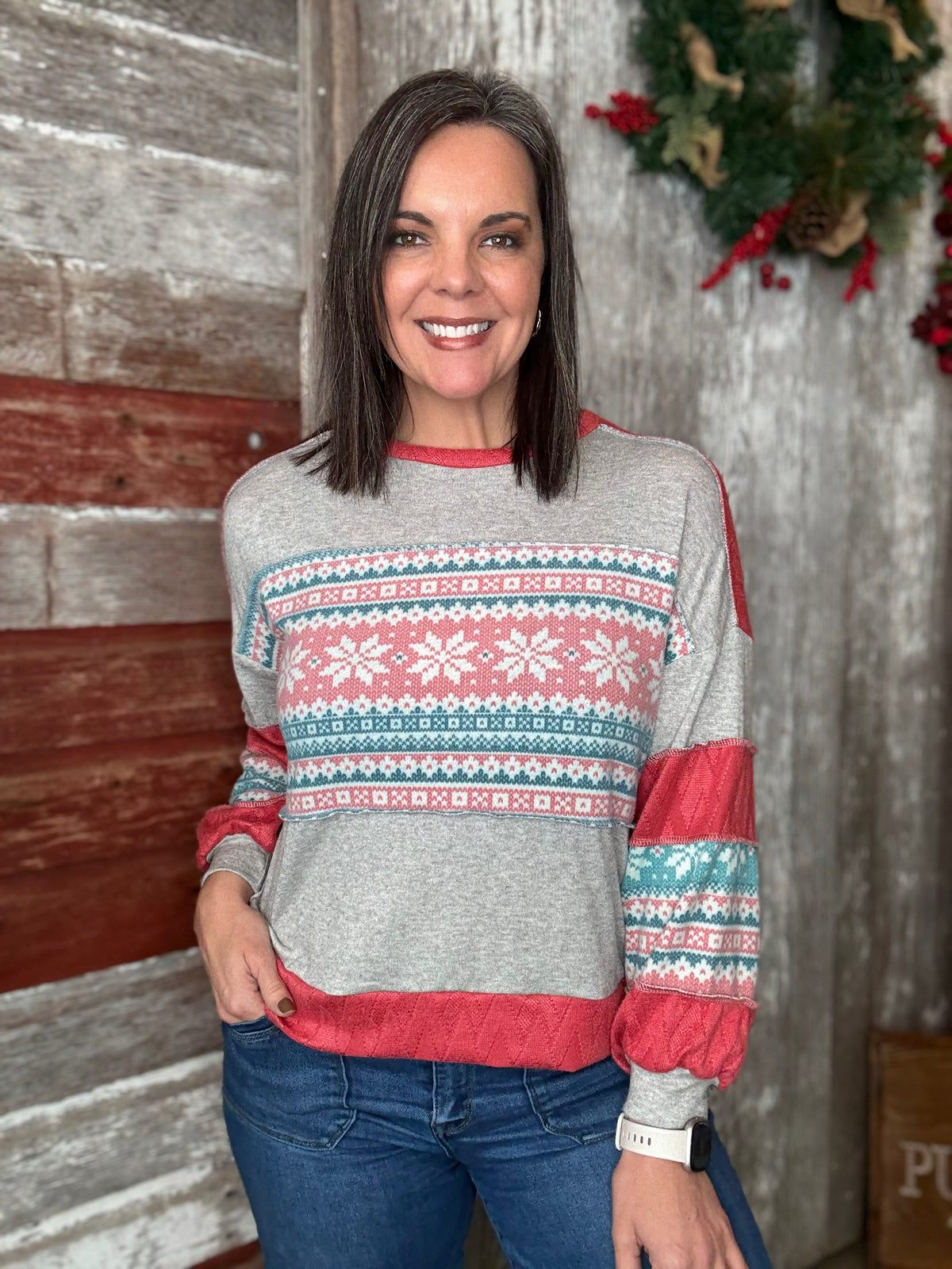 Grey Nordic Patterned Pullover