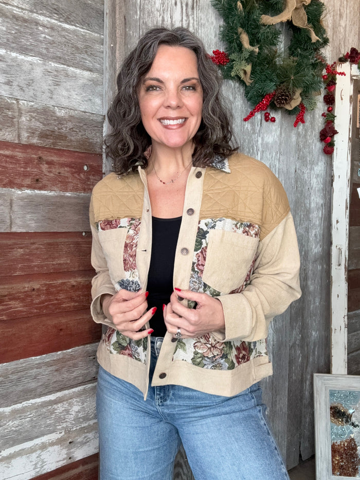 Taupe Floral Patchwork Jacket