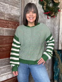 Green Cable Striped Sweater