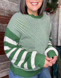 Green Cable Striped Sweater