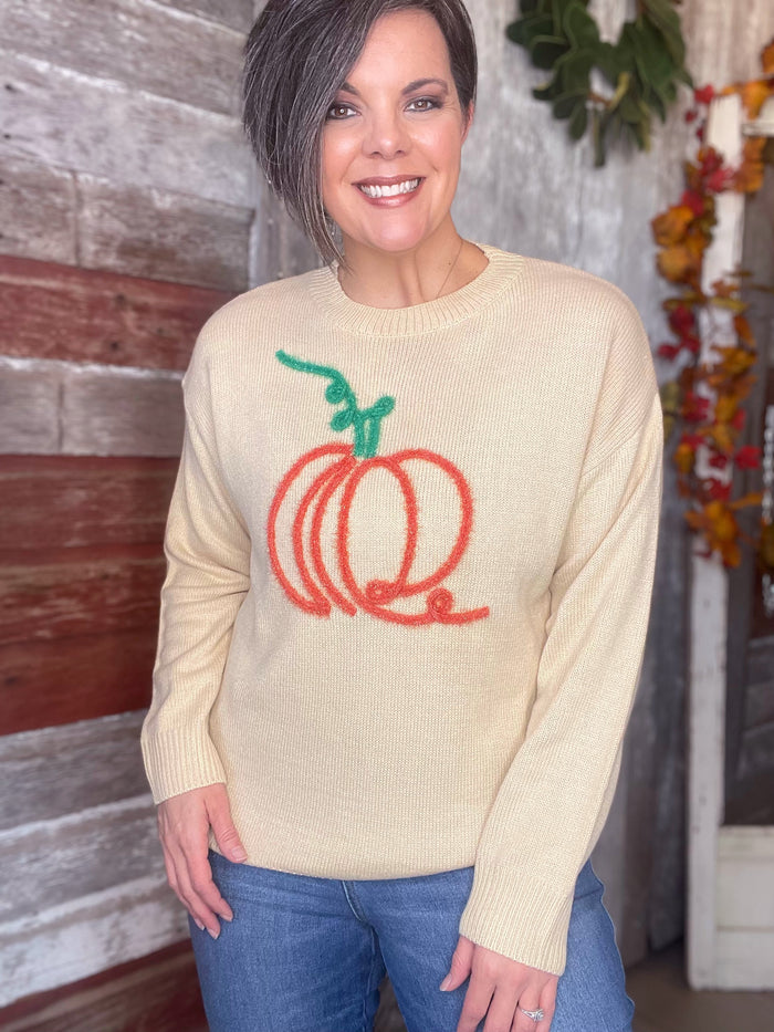 Pumpkin Embroidered Graphic Sweater