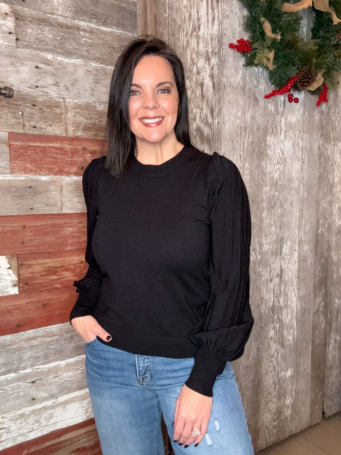 Classic Pleated Sleeve Pullover