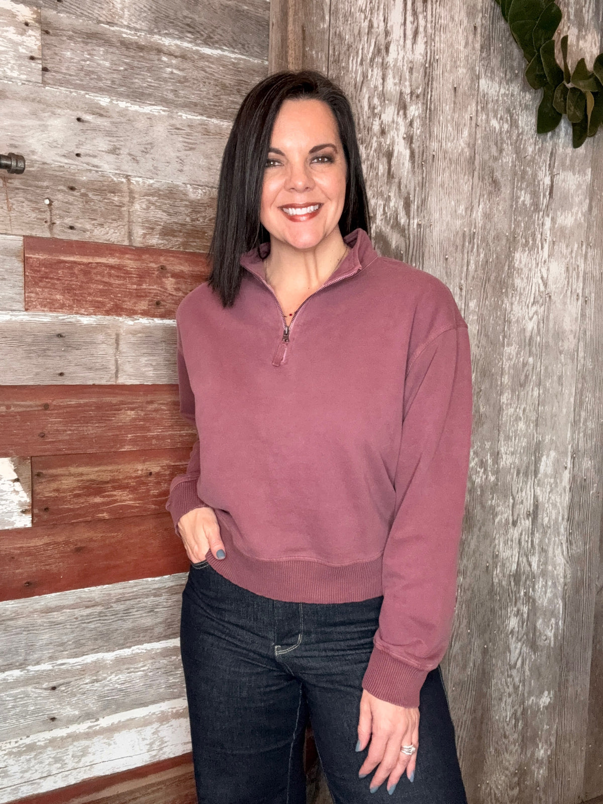 Dark Plum Vintage Washed Zip Pullover