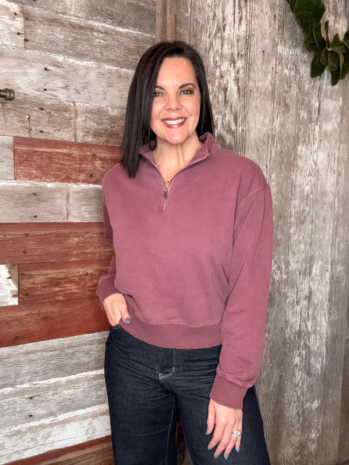 Dark Plum Vintage Washed Zip Pullover
