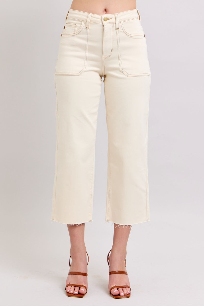 Judy Blue Ecru Cropped Wide Leg Pant