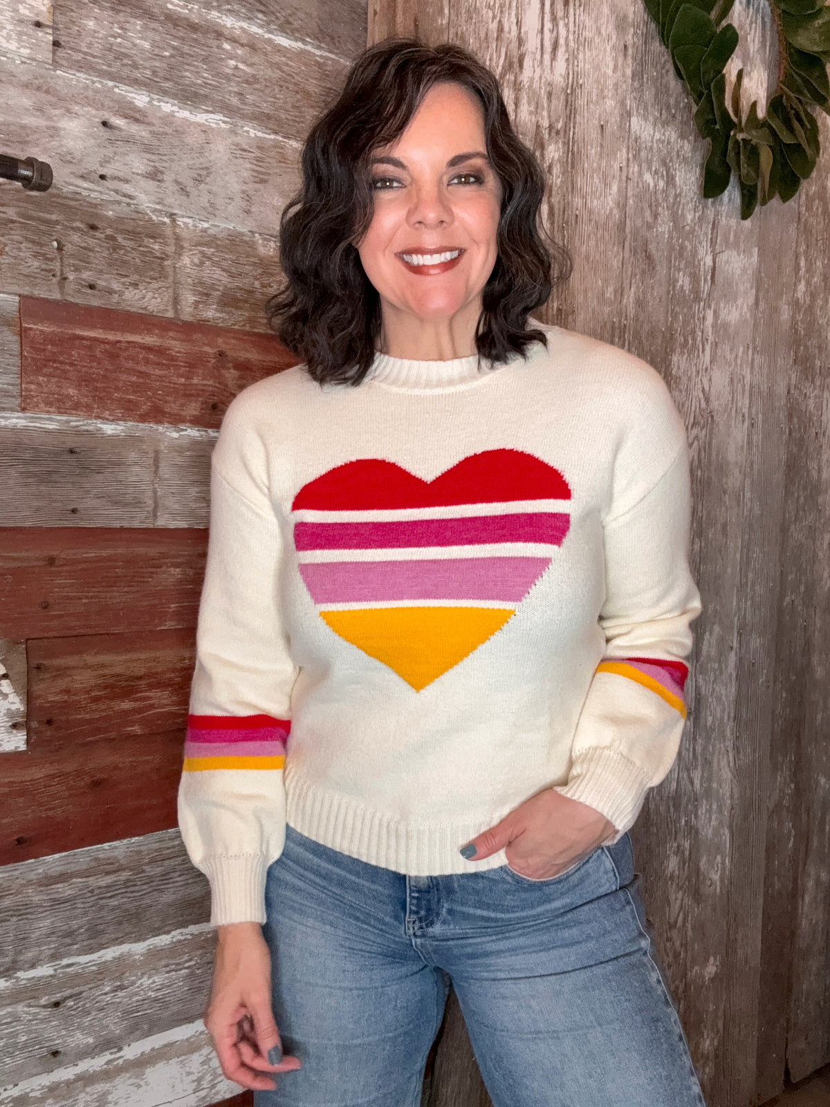 Ivory Color Block Heart Sweater