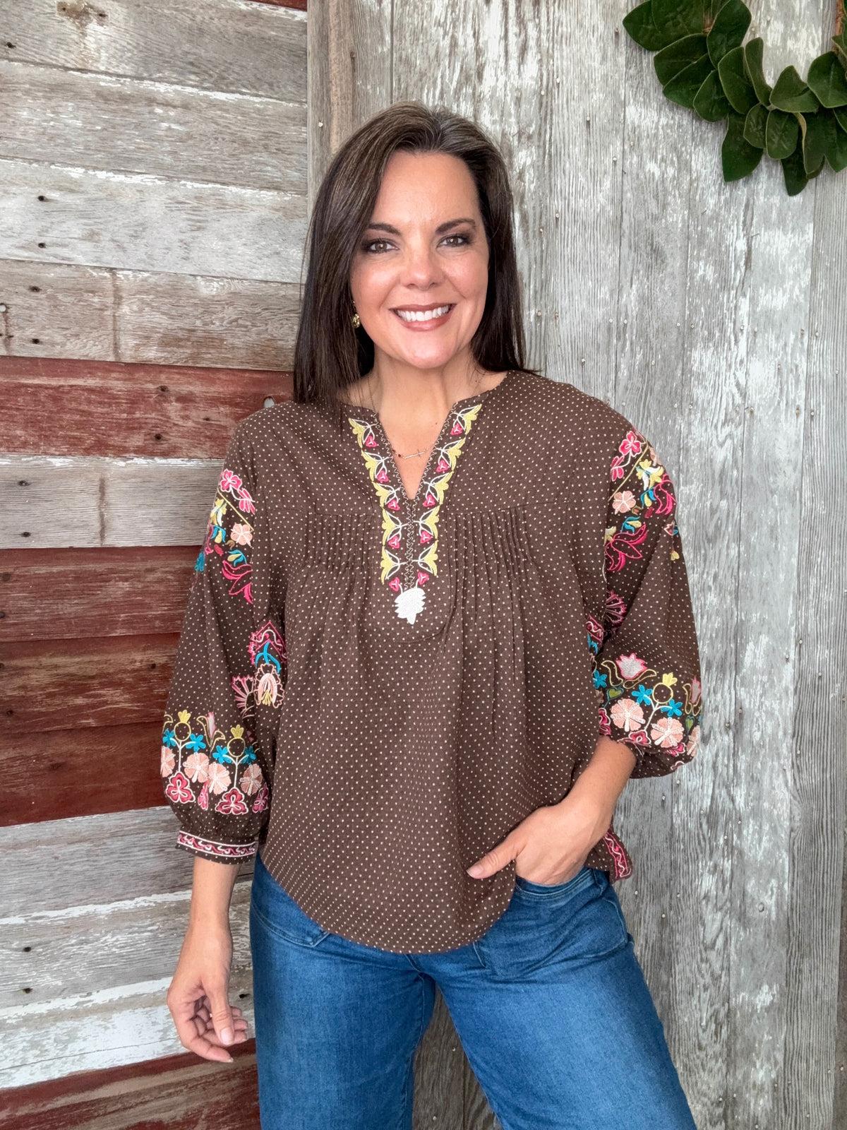 Dark Mocha Melody Embroidered Blouse