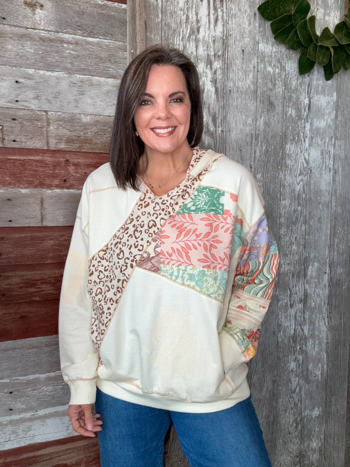 Ecru Evie Mixed Print Hoodie