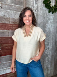 Natural Laced Trimmed Blouse