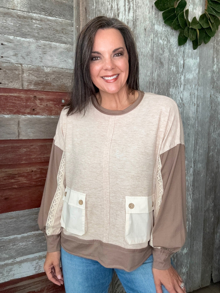 Oatmeal Color Block Sweatshirt