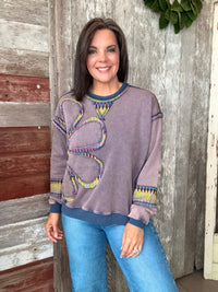 Blueberry Floral Patch Print Pullover