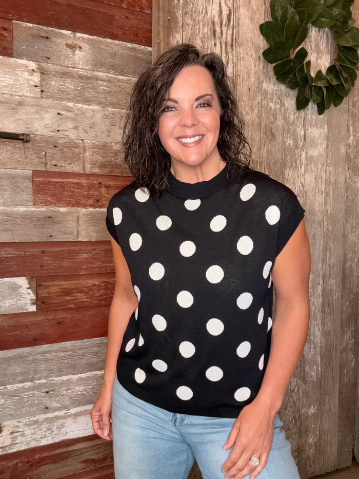 Black and White Polka Dot Knit Top
