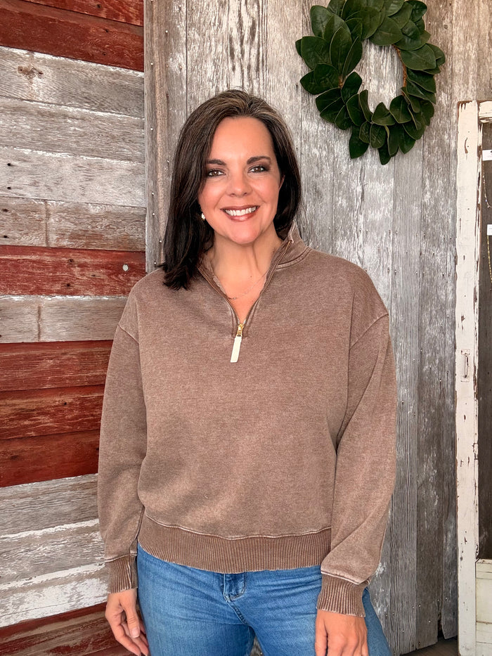 Acid Wash Fleece Zip Sweatshirt