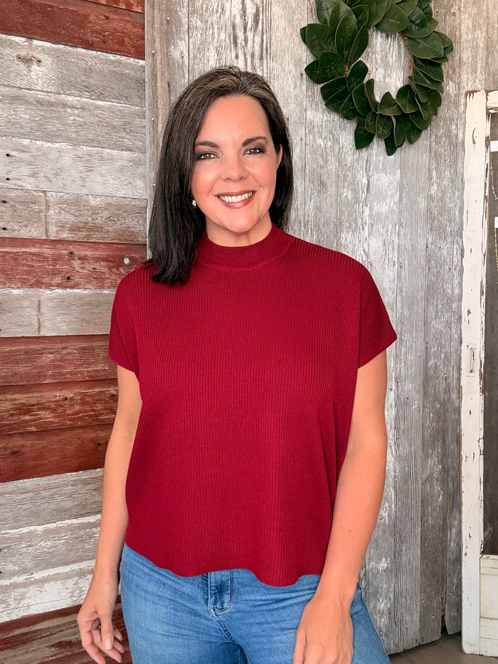 Mock Neck Short Sleeve Sweater