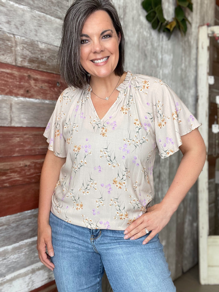 Taupe Floral Printed Top