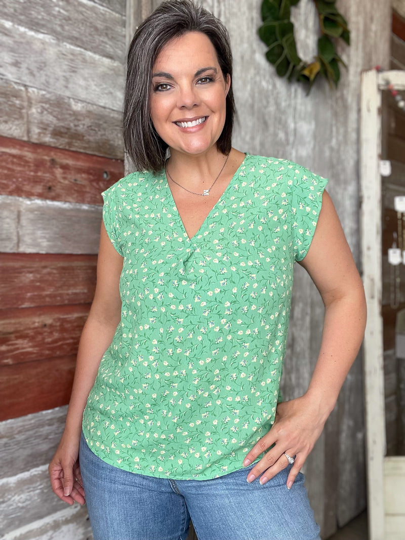 Summer Green V Neck Top