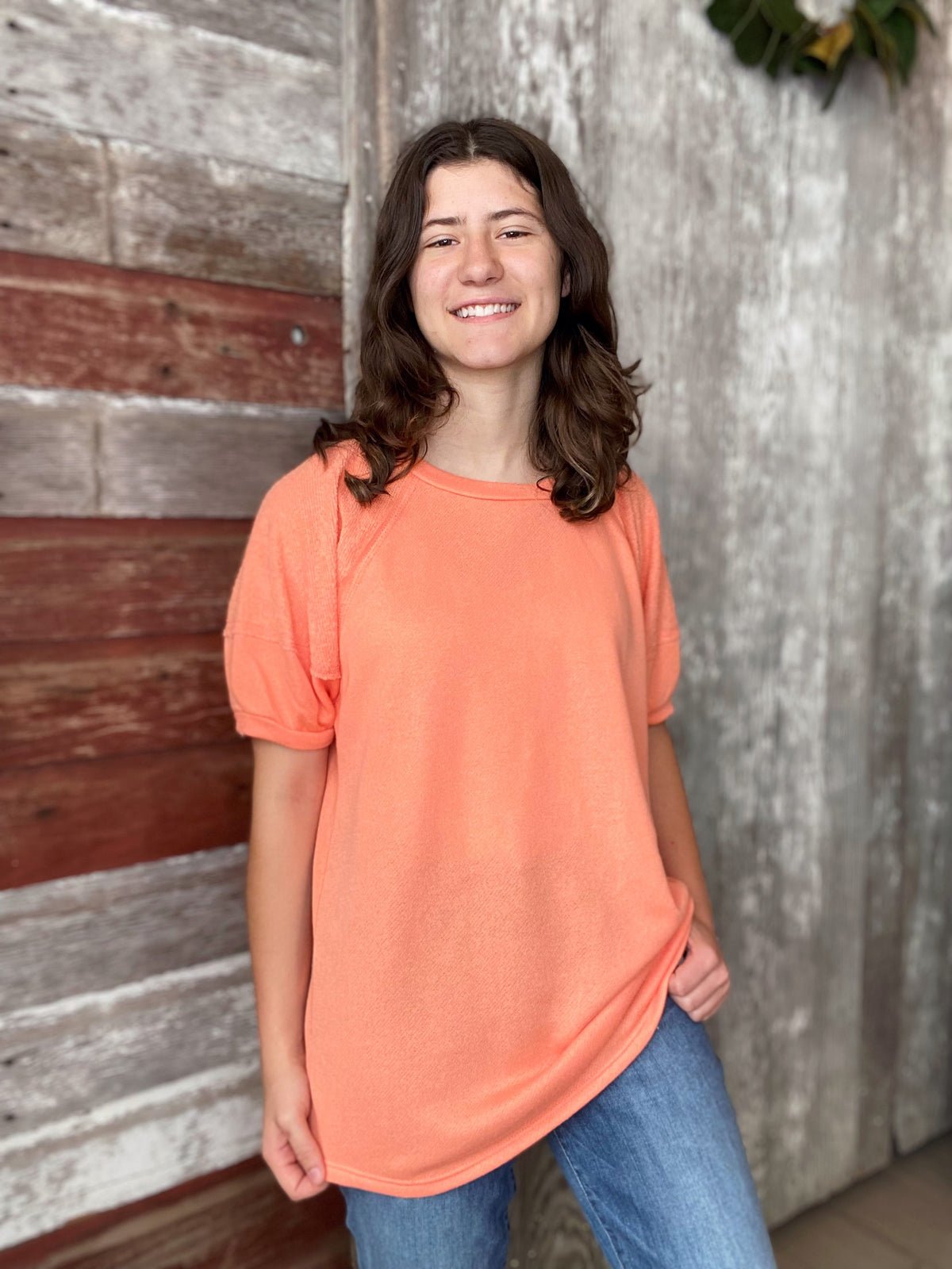 Coral Solid Cotton Blend Top