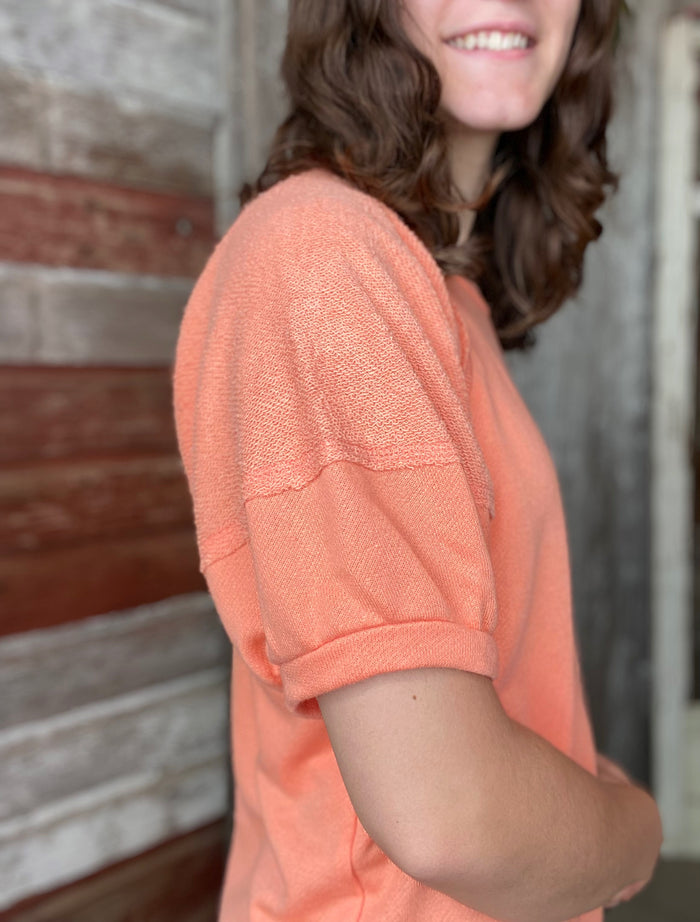 Coral Solid Cotton Blend Top