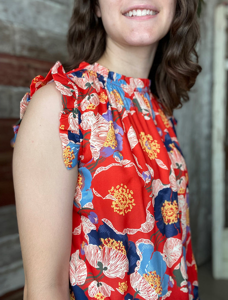 Red Statement Floral Blouse