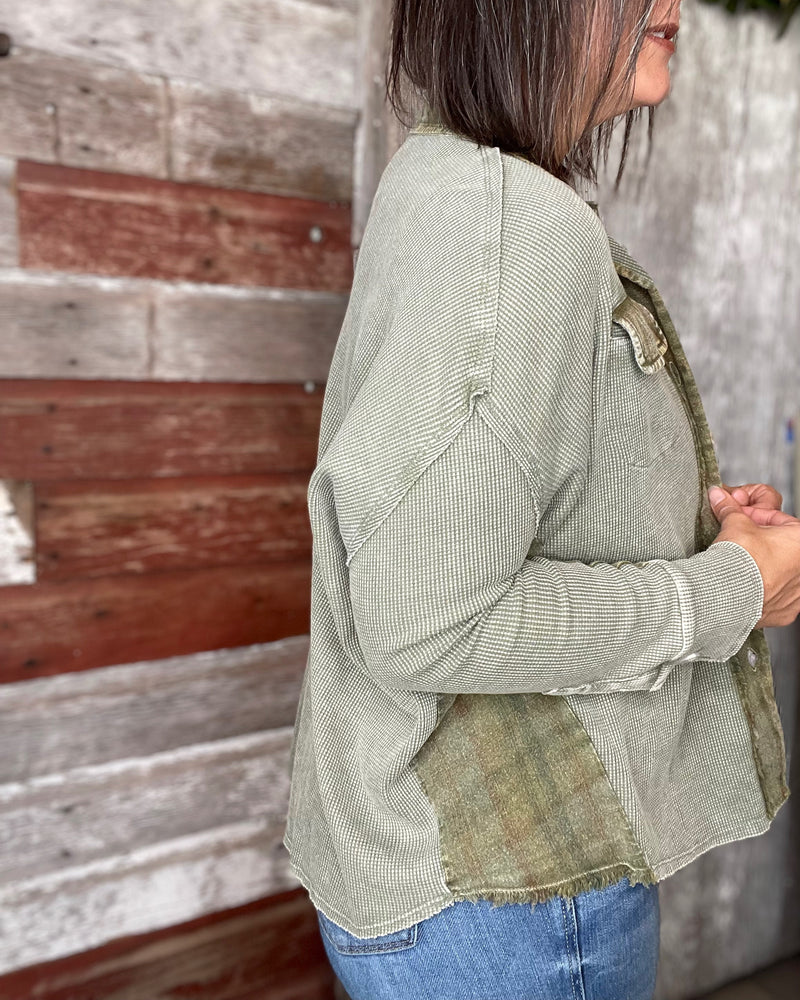 Olive Plaid Waffle Knit Shacket