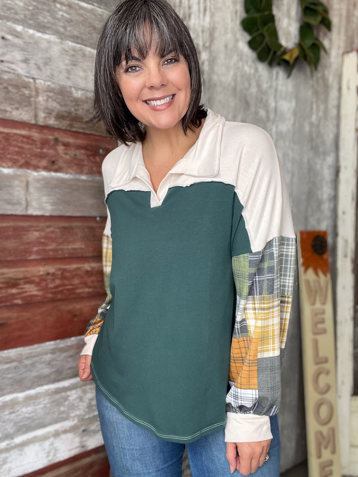 Hunter Green Plaid Sleeved Top