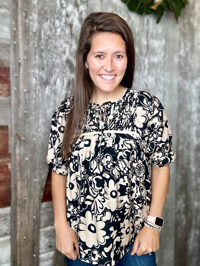 Black Vintage Floral Blouse