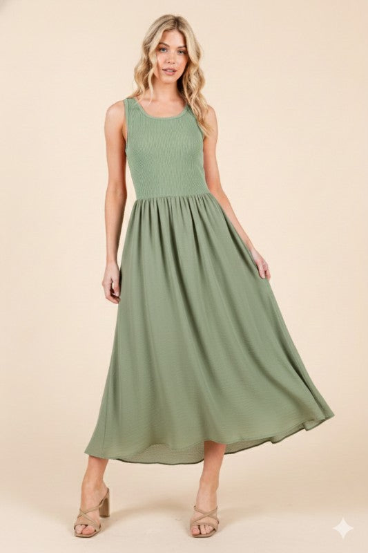 Sage Sleeveless Midi Dress