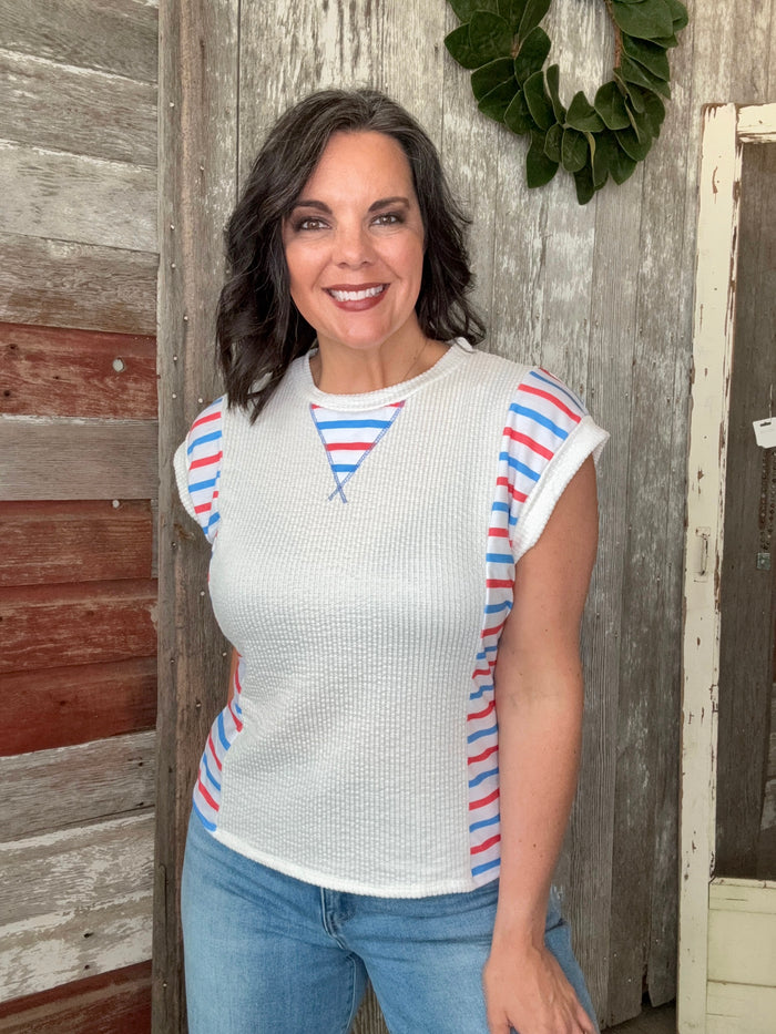 Red, White, and Blue Color Block Top