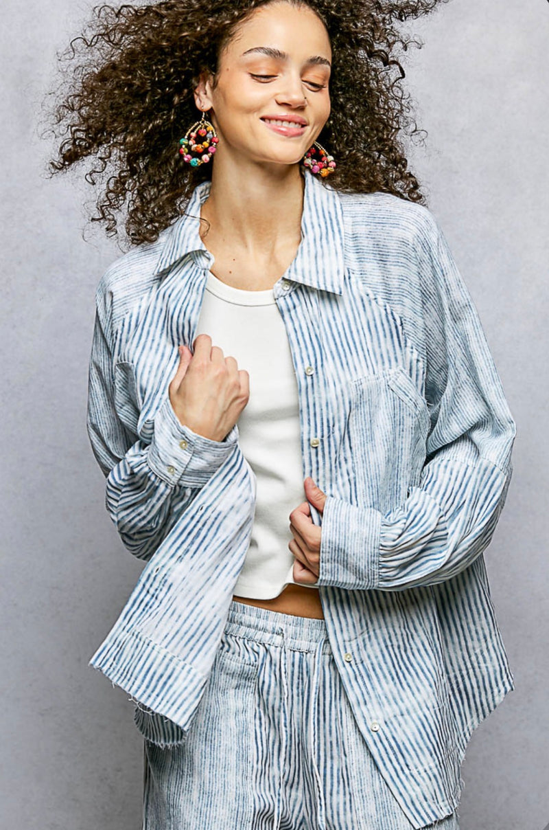 Blue Striped Oversized Shacket