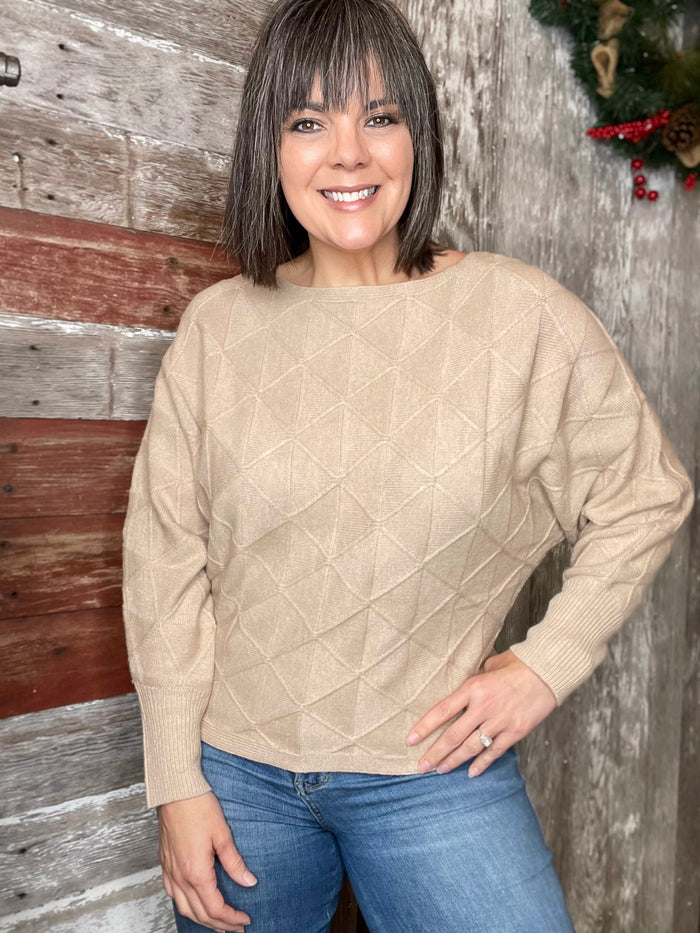 Light Mocha Diamond Knit Sweater