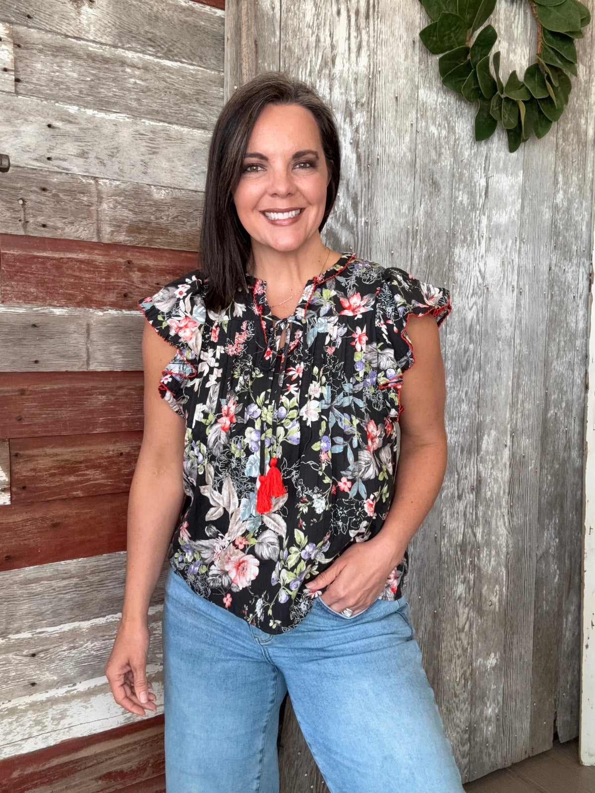 Black Floral Demi Blouse