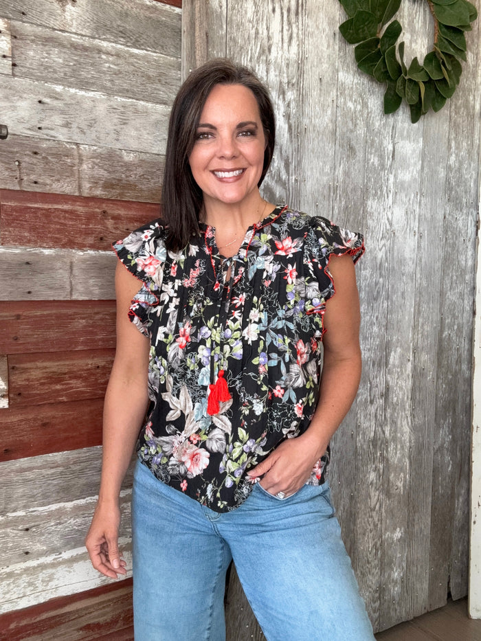 Black Floral Demi Blouse