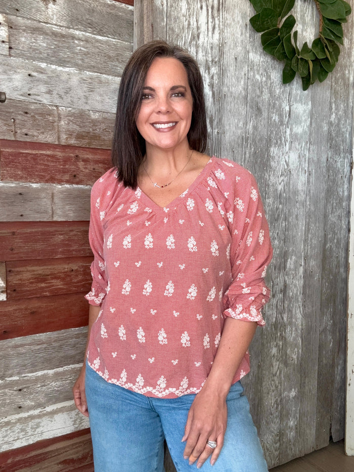 Red Embroidered Evie Blouse