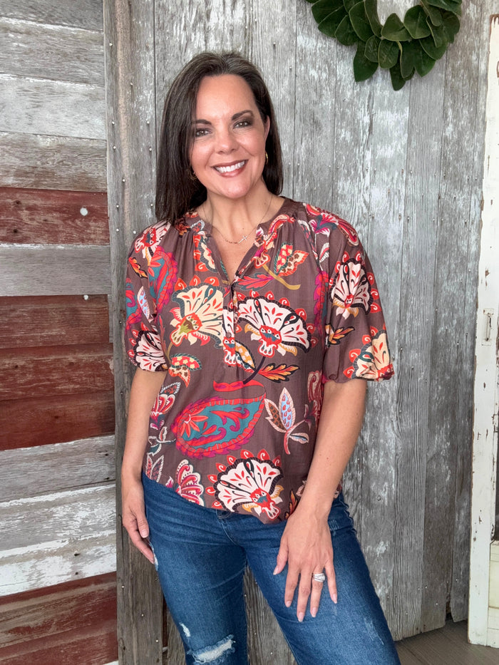 Chocolate Boho Paisley Blouse