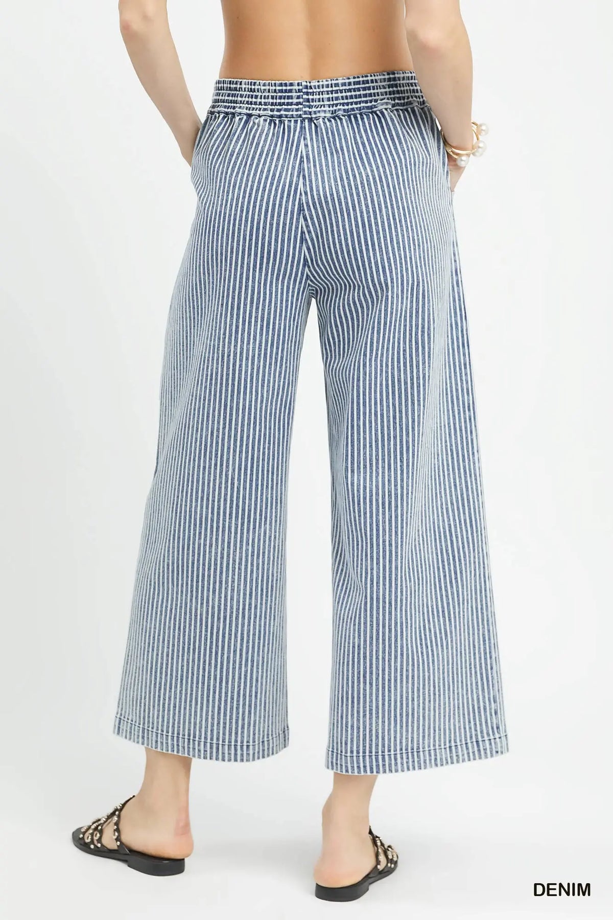 Denim Striped Wide Leg Pants