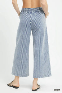 Denim Striped Wide Leg Pants