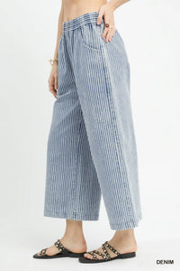 Denim Striped Wide Leg Pants