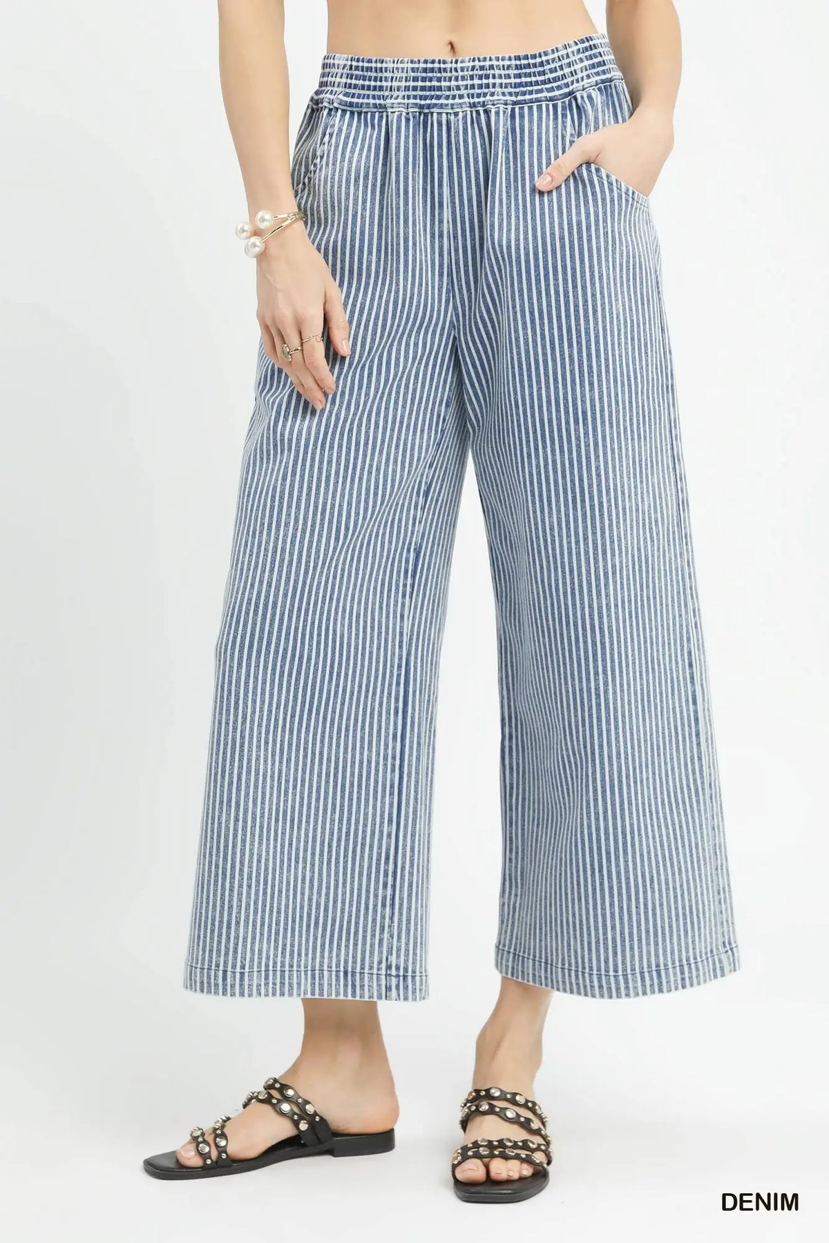 Denim Striped Wide Leg Pants