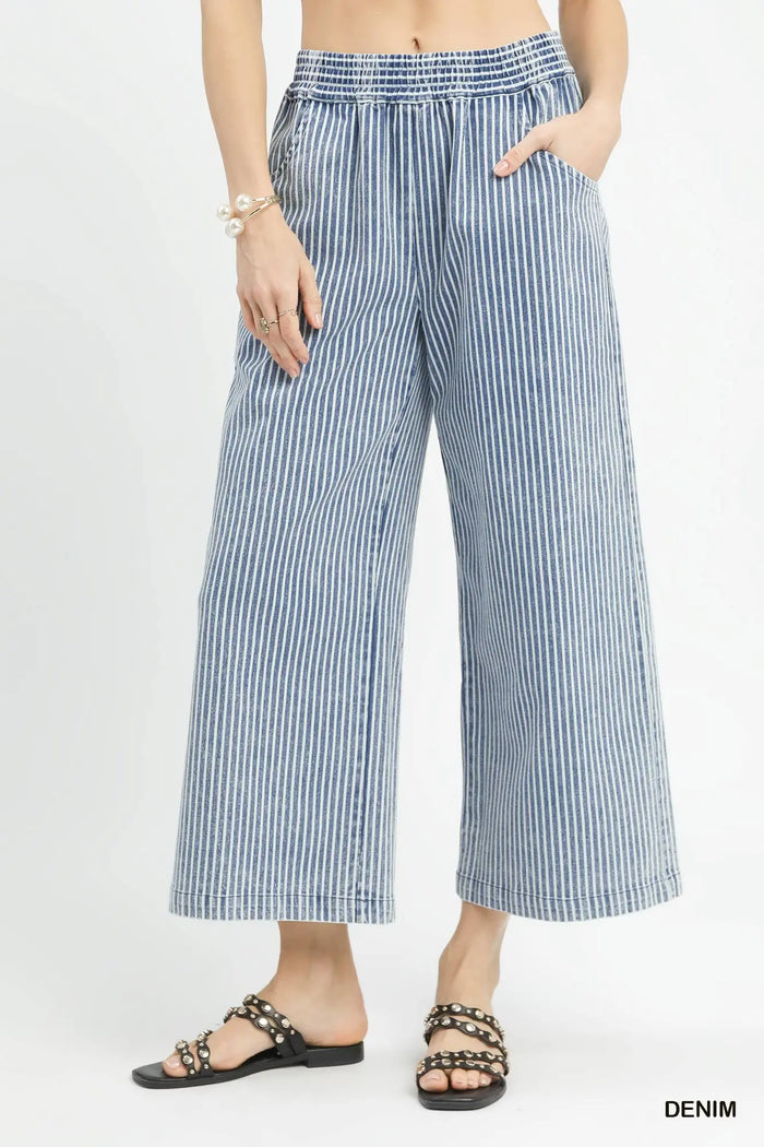 Denim Striped Wide Leg Pants