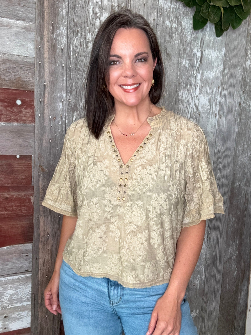 Taupe Metallic Stud Blouse