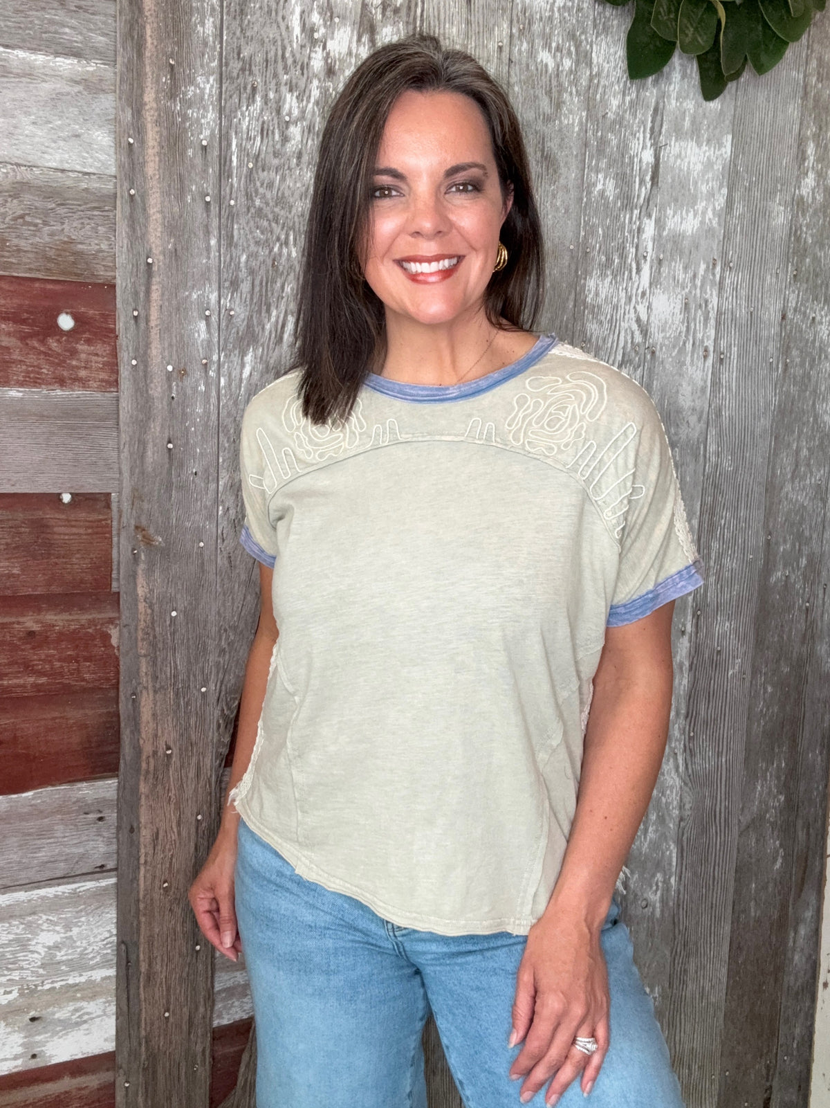 Sage Embroidered Lace Top