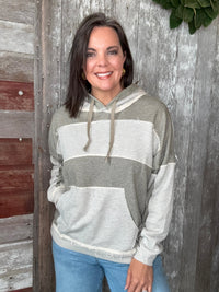 Olive Contrast Patched Sleeve Hoodie