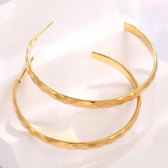 18K Plated Hammered Hoops