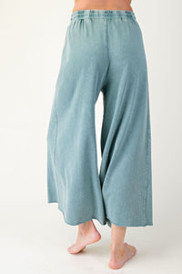 Teal Green Terry Knit Wide Leg Pants