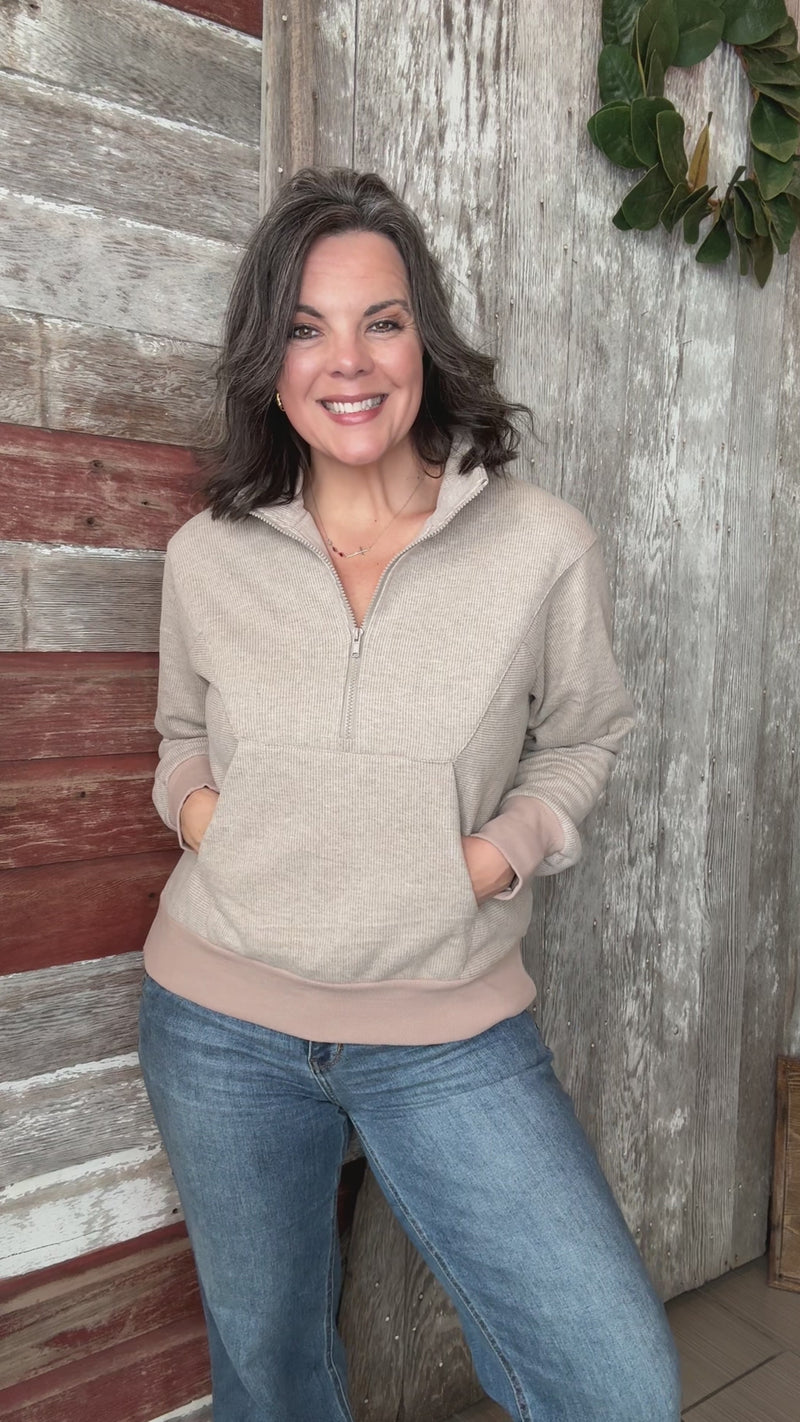 Light Mocha Half Zip Up Top
