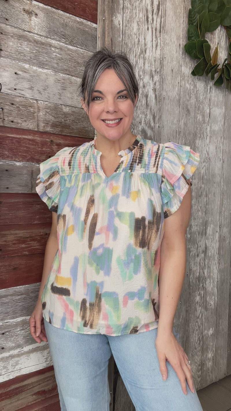 Blue Abstract Watercolor Blouse