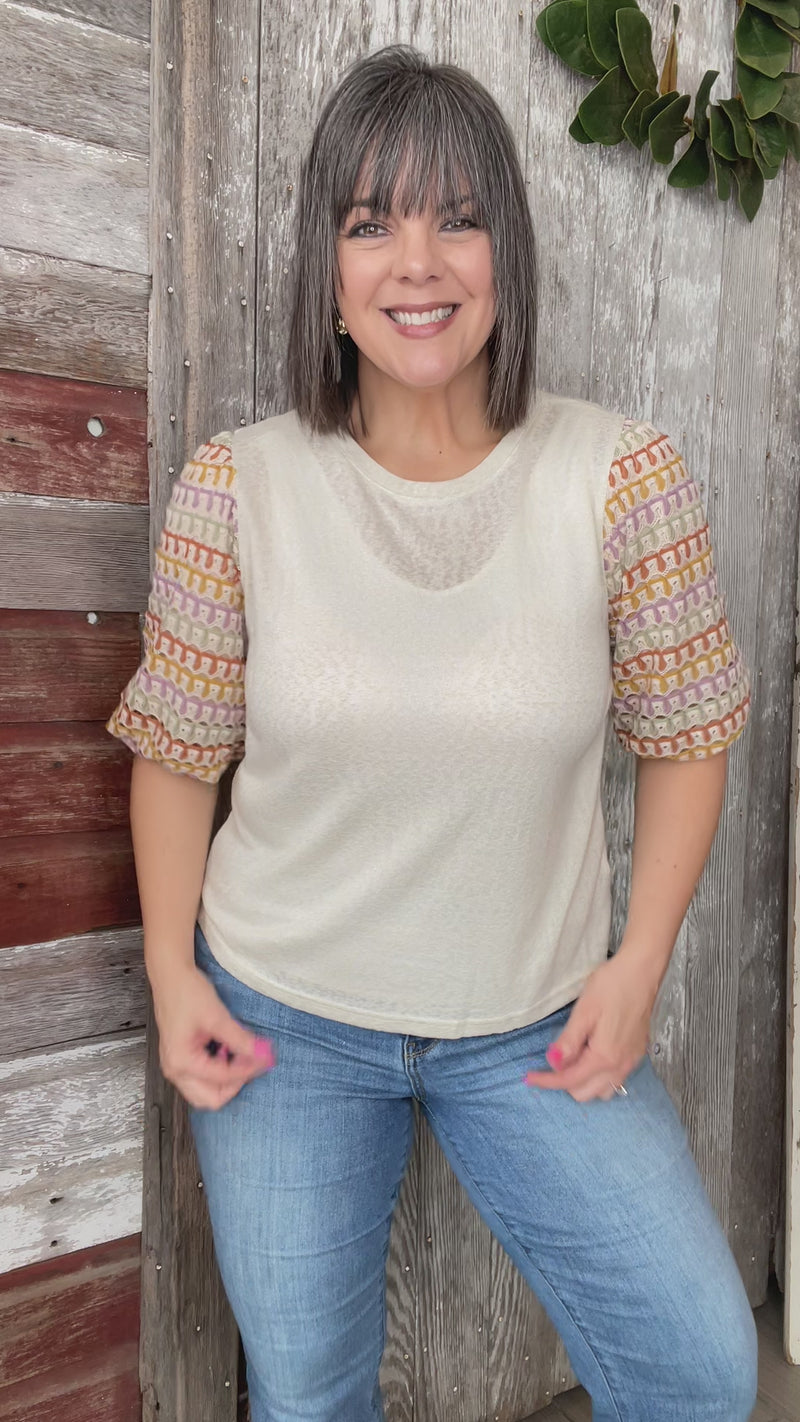 Taupe Textured Sleeve Top