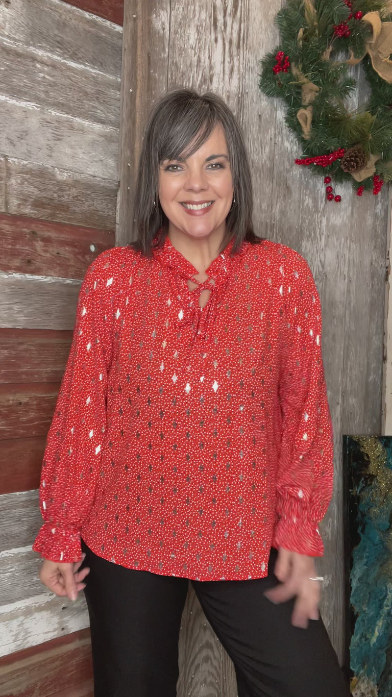 Red Diamond Foil Print Blouse