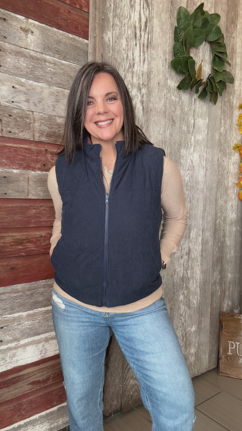 Navy Plaid Reversible Vest