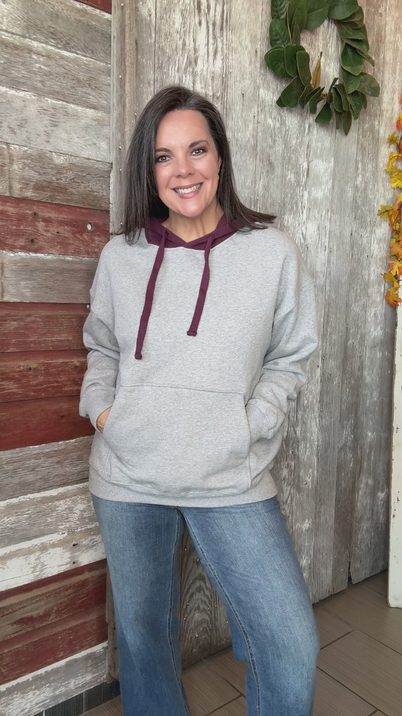 Plum Color Block Fleece Hoodie